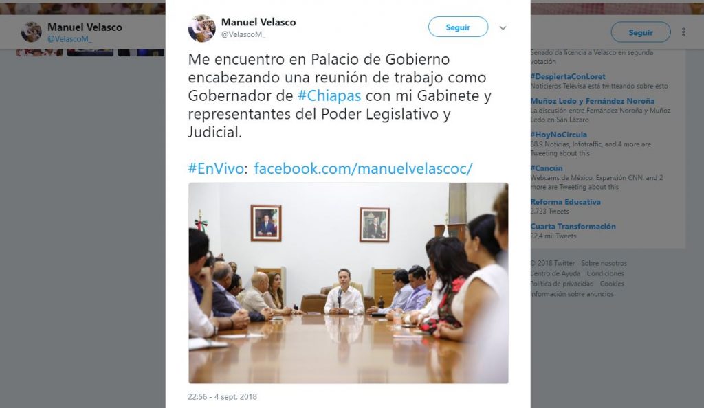 Regresa Manuel Velasco como gobernador de Chiapas