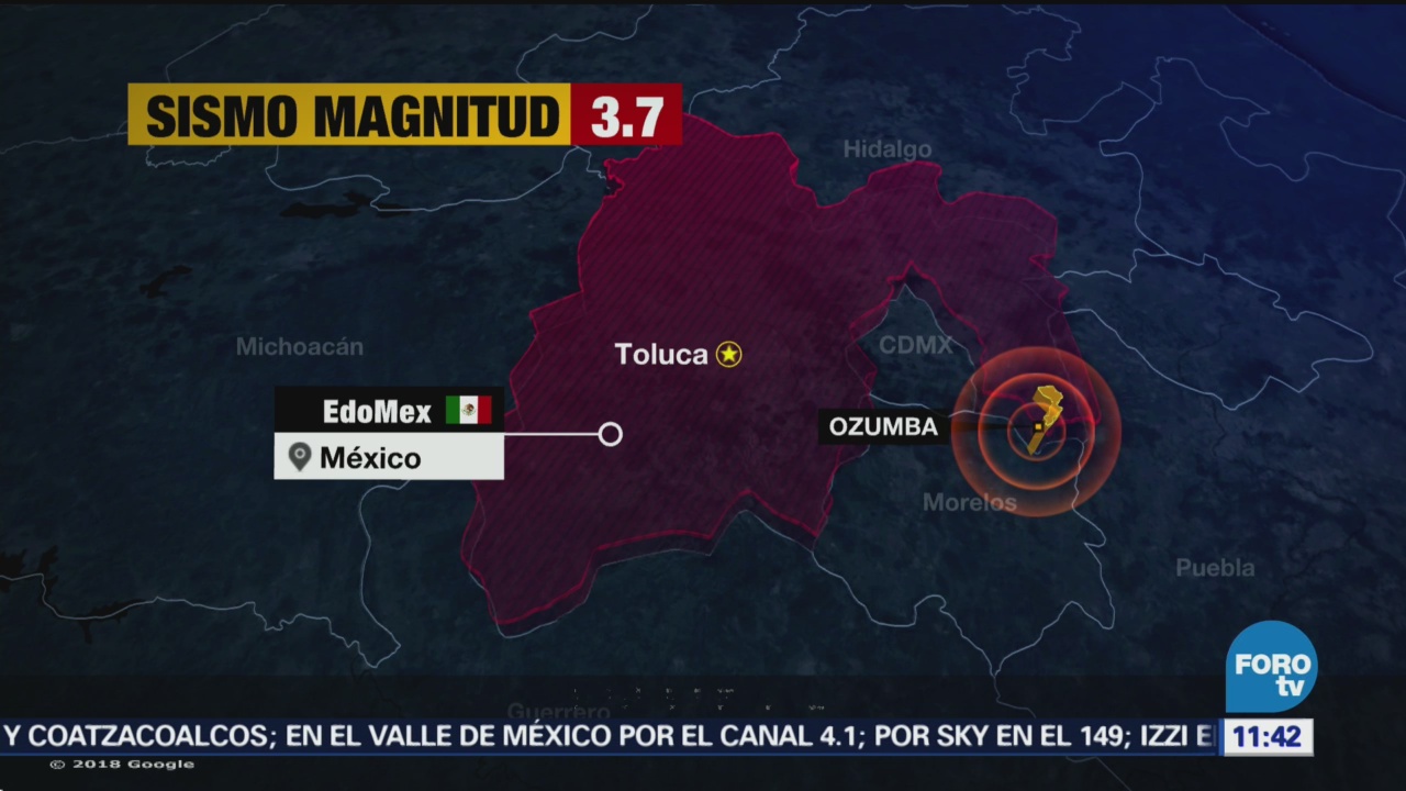 Reportan sismo magnitud 2.7 en Ozumba, Estado de México