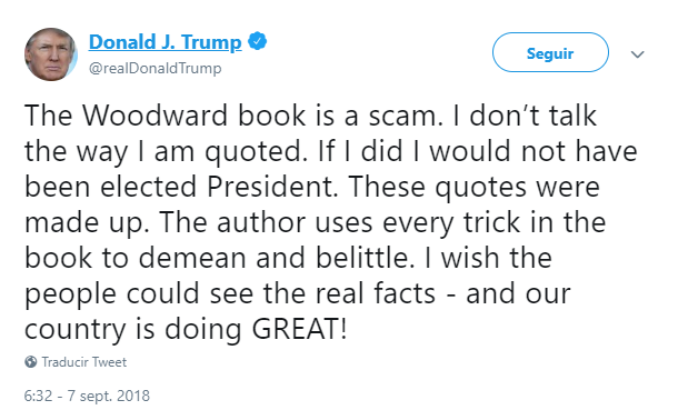 Tuit de Donald Trump sobre el periodista Woodward. (@realDonaldTrump)