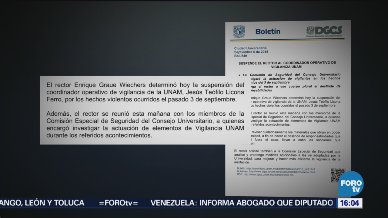 UNAM Suspende Coordinador Operativo Vigilancia