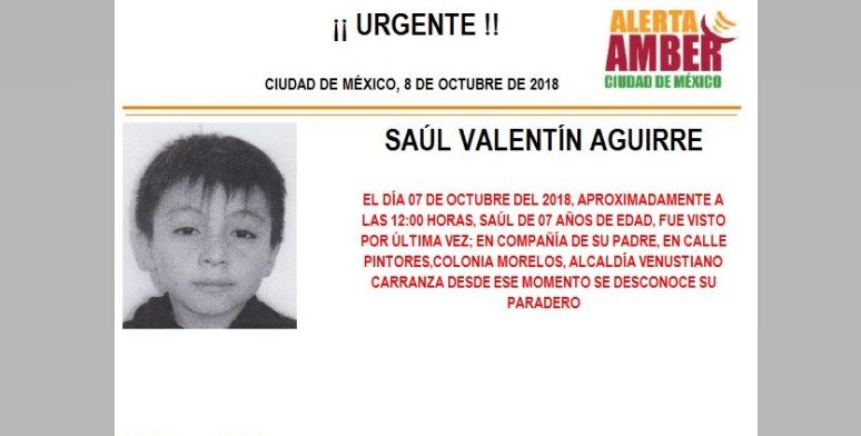 Activan Alerta Amber para localizar a Saúl Valentín Aguirre de 7 años