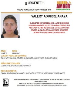 Activan Alerta Amber para localizar a Valery Aguirre 