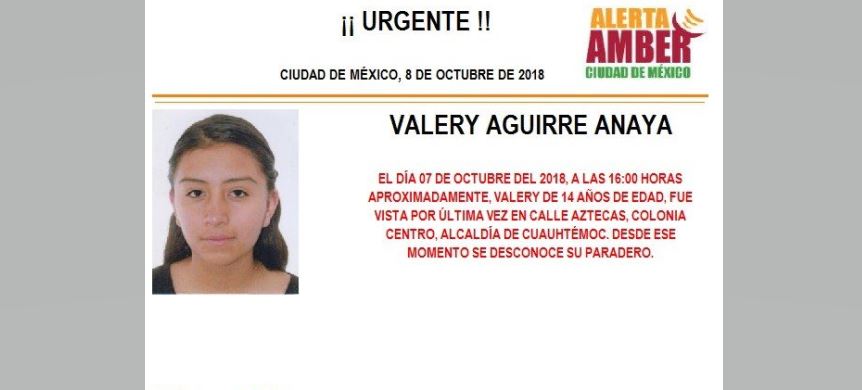 Activan Alerta Amber para localizar a Valery Aguirre