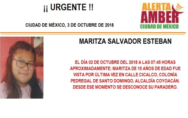 Alerta Amber: Ayuda para localizar a Maritza Salvador