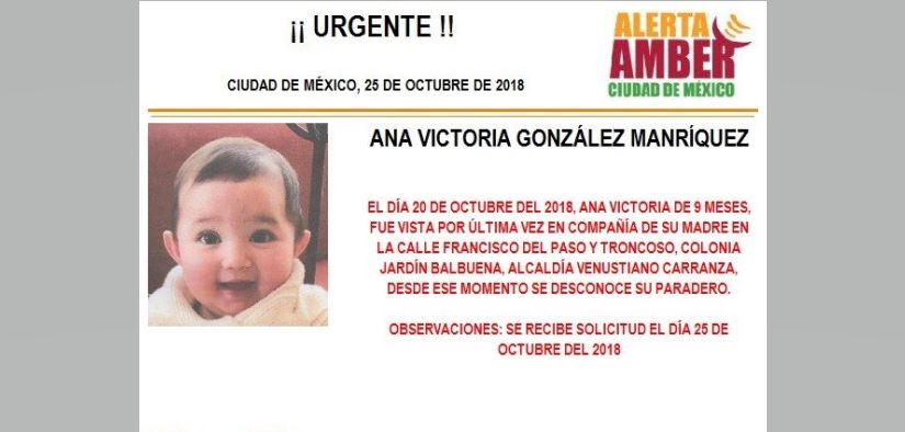 Alerta Amber: Ayuda a localizar a Ana Victoria González Manríquez