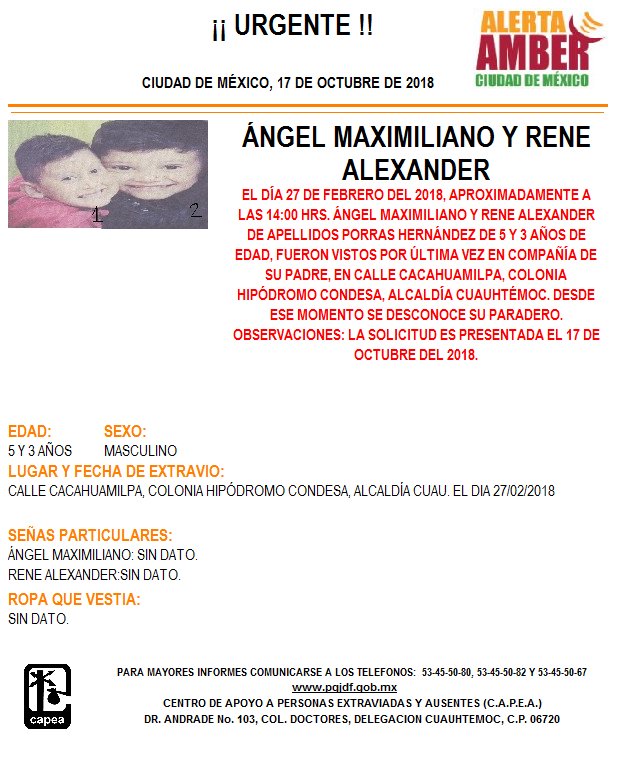 Alerta Amber para Ángel Maximiliano y René Alexander