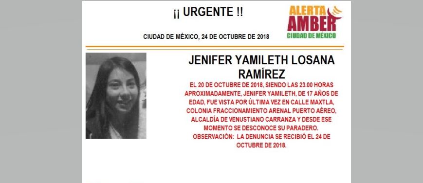 Alerta Amber: Ayuda a localizar a Jenifer Yamileth Losana Ramírez