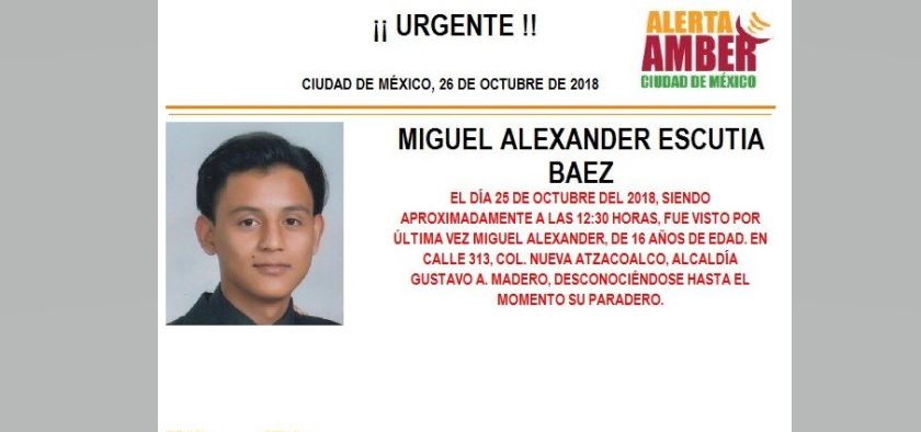 Alerta Amber: Ayuda a localizar a Miguel Alexander Escutia Baez