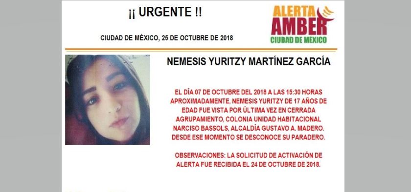 Alerta Amber: Ayuda a localizar a Némesis Yuritzy Martínez García