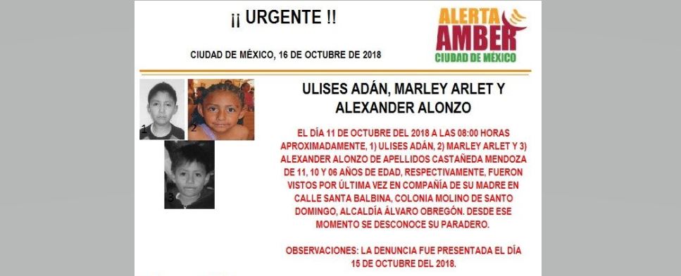 Alerta Amber: Ayuda a localizar a Ulises Adán, Marley Arlet y Alexander Alonzo Castañeda Mendoza