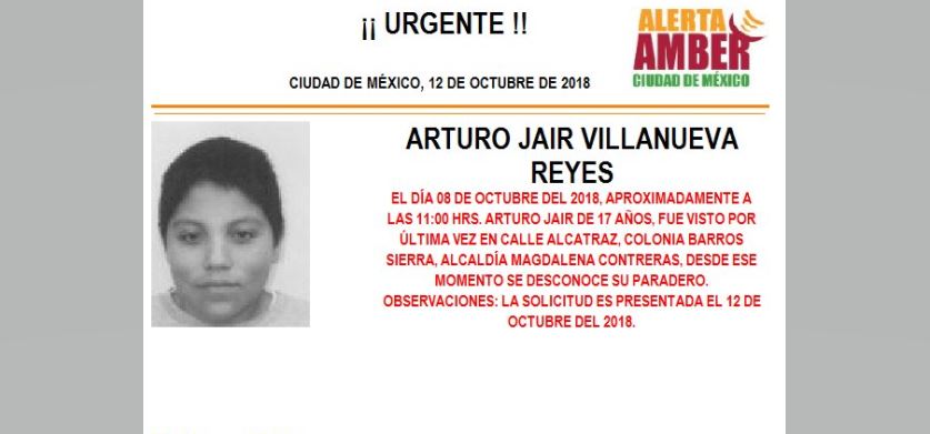 Alerta Amber: Piden ayuda para localizar a Arturo Jair Villanueva Reyes