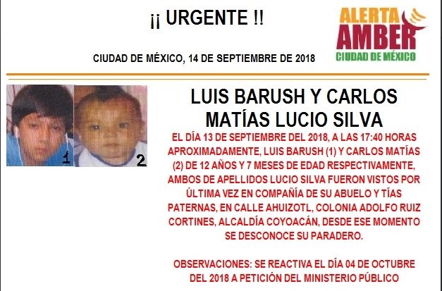 Alerta Ámber CDMX: Buscan a Luis Barush y Carlos Matías