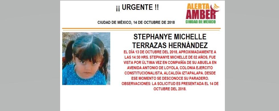 Alerta Amber: Ayuda localizar a Stephanye Michelle Terrazas