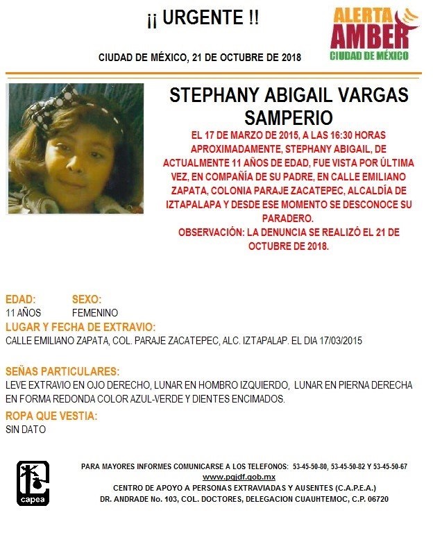 Alerta Ámber: Ayuda para localizar a Stephany Abigail Vargas Samperio
