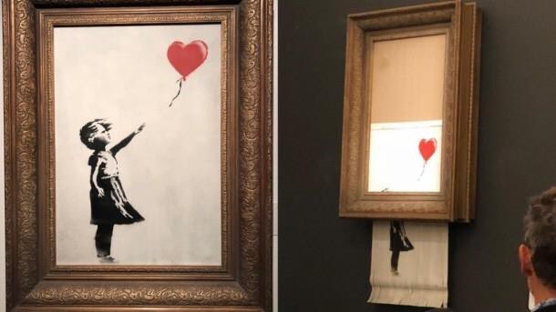 Obra de Banksy se autodestruye tras subastarse en cifra récord