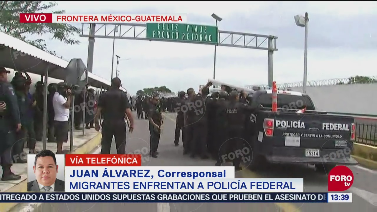 Gresca entre caravana migrante y policías federales deja lesionados