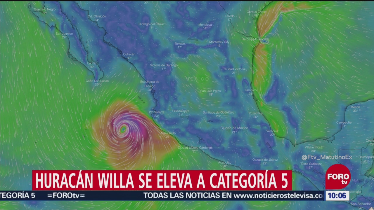 Huracán Willa cobra fuerza y se eleva a categoría 5