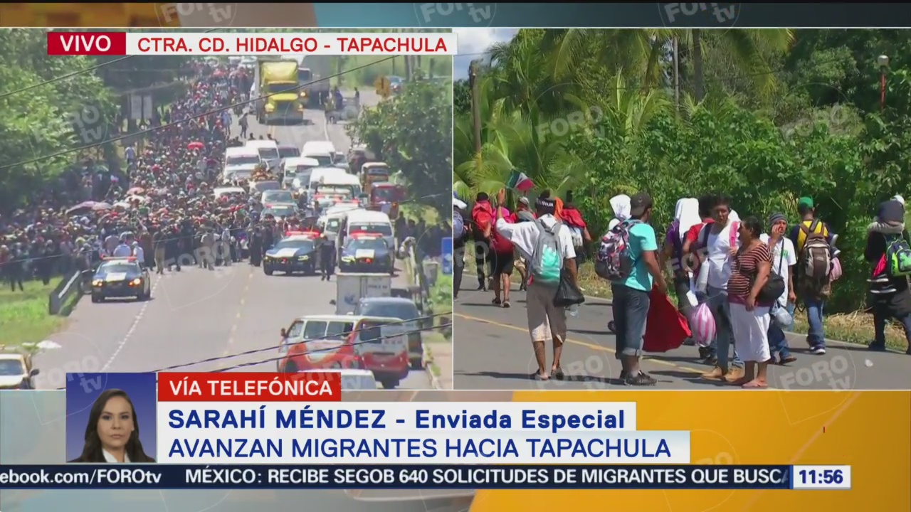 Policía Federal resguarda caravana migrante en Ciudad Hidalgo, Chiapas