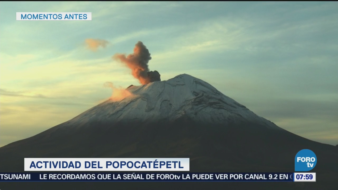 Popocatépetl emite dos fumarolas durante mañana del lunes