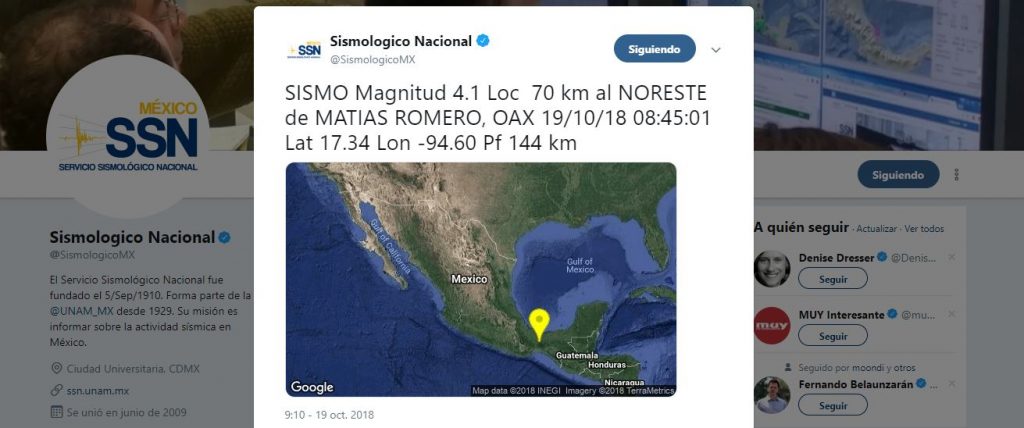 Se registra sismo de magnitud 4.1