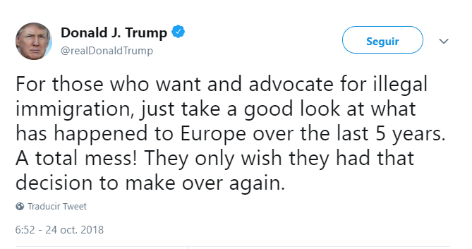 Trump alude a la migración hacia Europa. (@realDonaldTrump)