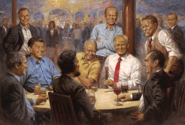 Trump cuelga cuadro donde aparece con personajes como Nixon