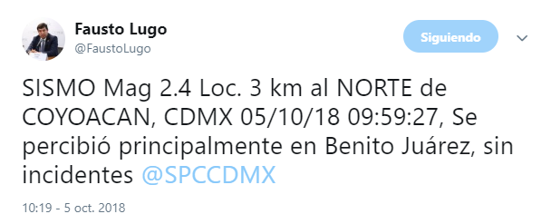 Se registra sismo en Coyoacán, CDMX; lo perciben en Narvarte y Del Valle