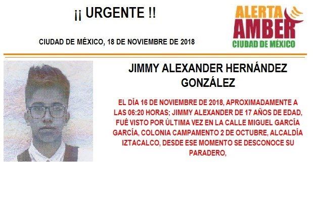 Alerta Amber: buscan a Jimmy Alexander Hernández González