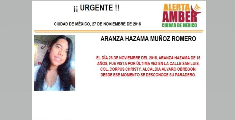Alerta Amber: Ayuda a localizar a Aranza Hazama Muñoz Romero