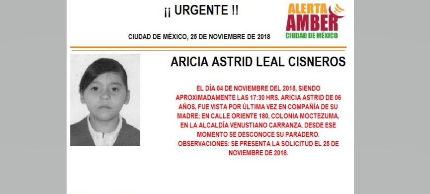Alerta Amber: Ayuda a localizar a Aricia Astrid Leal Cisneros
