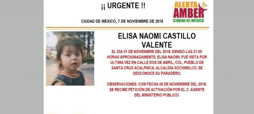 Alerta Amber para localizar a Elisa Naomi Castillo Valente