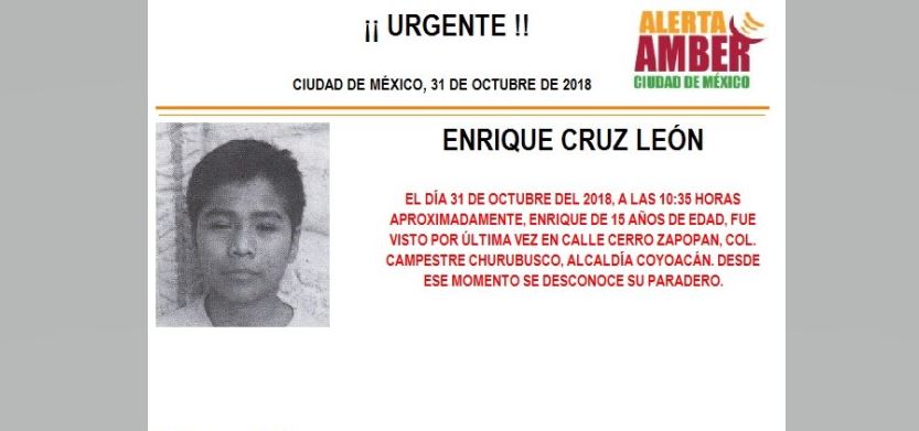 Alerta Amber para localizar a Enrique Cruz