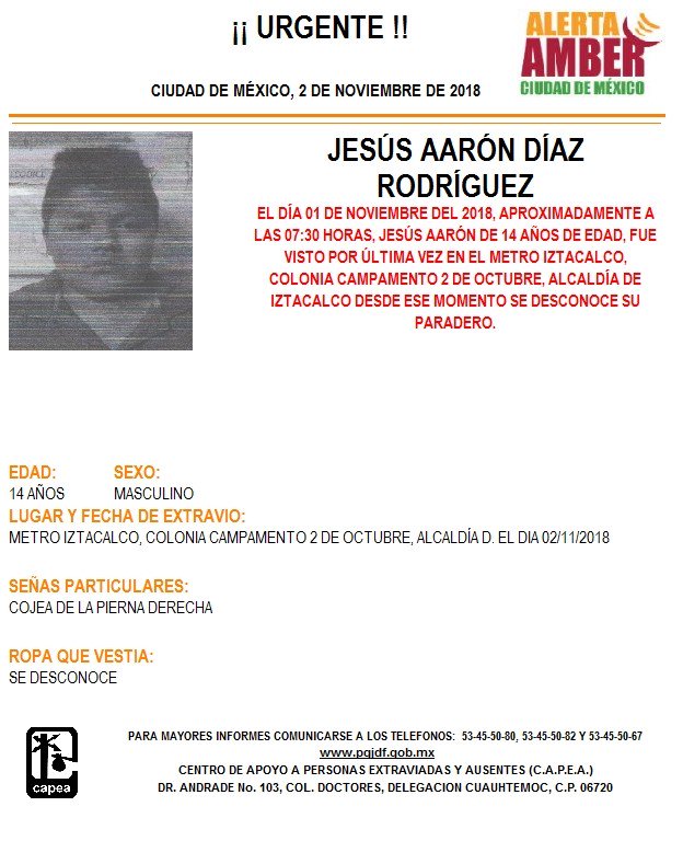 Alerta Amber Jesús Aarón Díaz Rodríguez