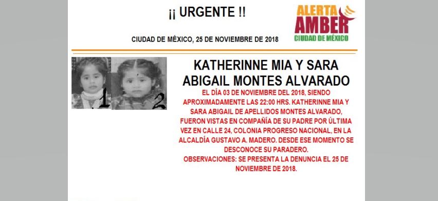 Alerta Amber: Ayuda a localizar a Katherinne Mia y Sara Abigail Montes Alvarado