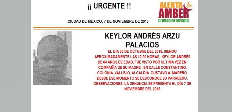 Alerta Amber para localizar a Keylor Andrés