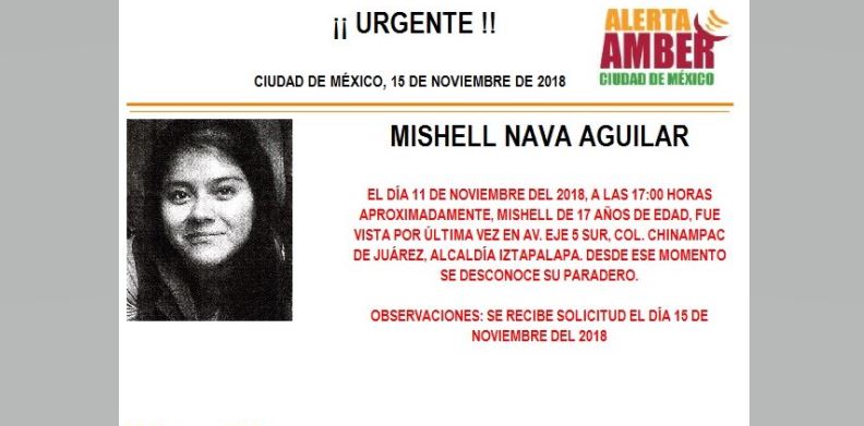 Alerta Amber: Ayuda a localizar a Mishell Nava Aguilar