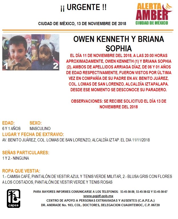 Alerta Amber para localizar a Owen Kenneth y Briana Sophia