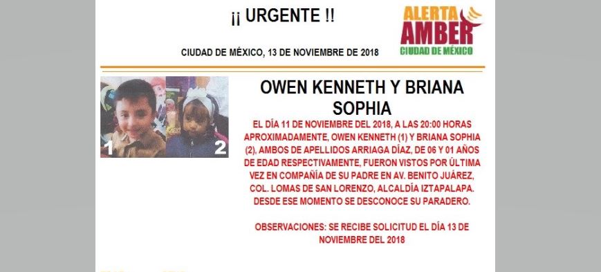 Alerta Amber: Ayuda a localizar a Owen Kenneth y Briana Sophia Arriaga Díaz