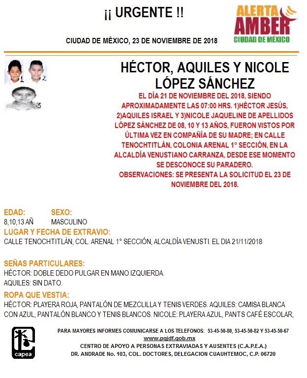 Alerta Ámber: ayuda para localizar a Héctor, Israel y Nicole López