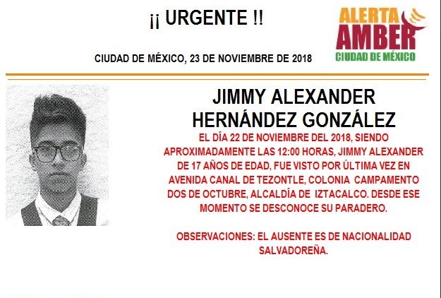 Alerta Ámber: ayuda para localizar a Jimmy Alexander Hernández González