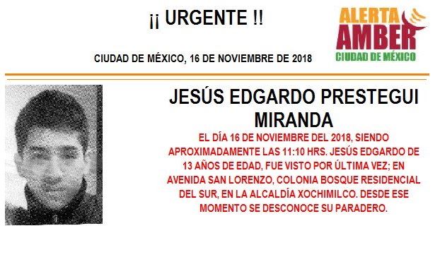Alerta Amber: Buscan a Jesús Edgardo Prestegui Miranda