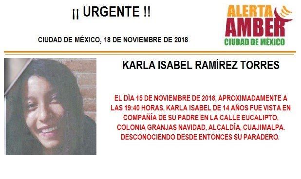 Alerta Amber: buscan a Karla Isabel Ramírez Torres
