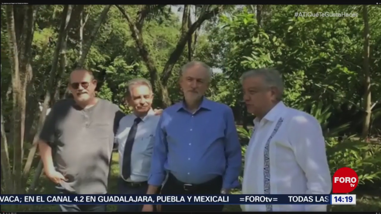AMLO aparece con Silvio Rodríguez, Jeremy Corbyn, y Miguel Ángel Revilla