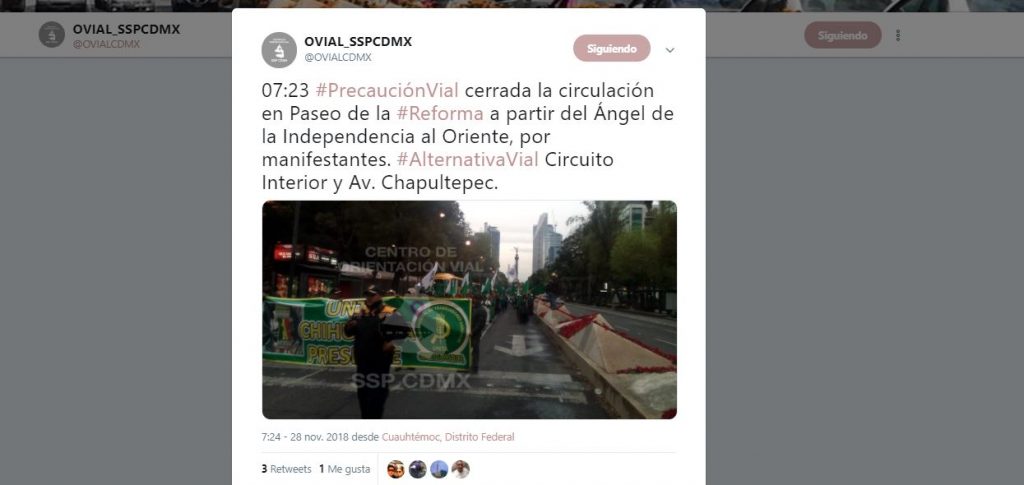 Cerrada la circulación en Paseo de la Reforma 