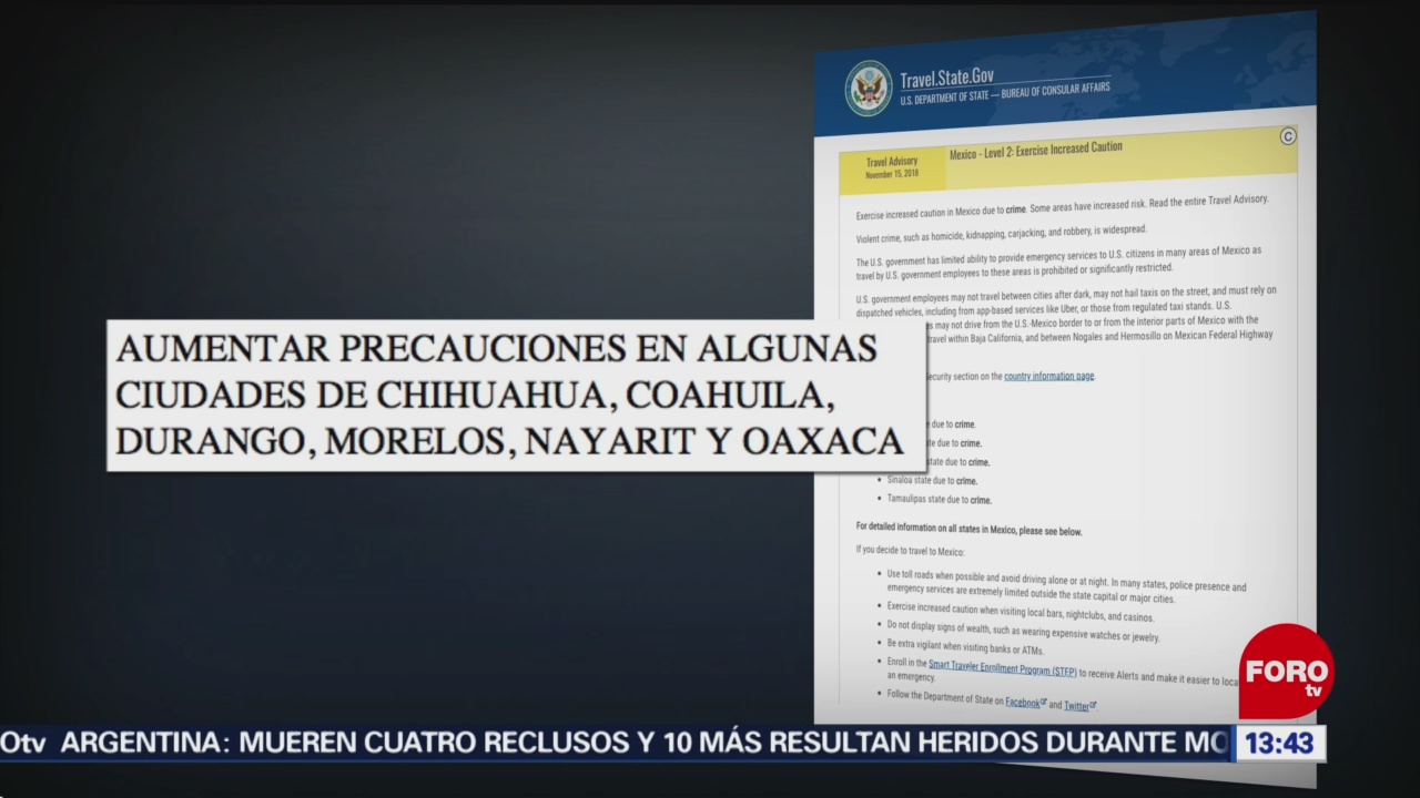 Estados Unidos actualiza las alertas para sus ciudadanos que viajen a México