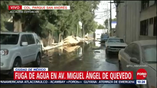 Fuga de agua en avenida Miguel Ángel de Quevedo