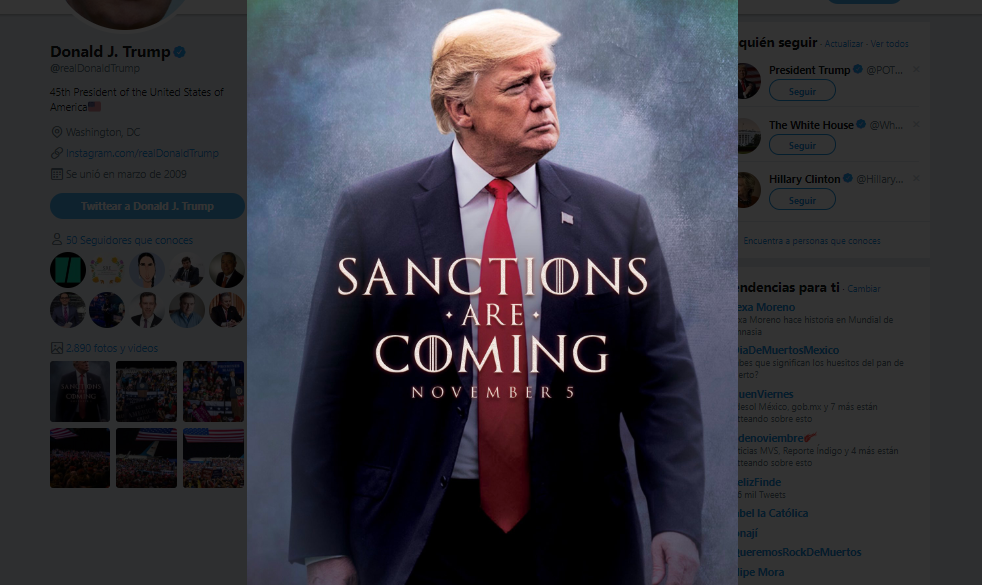 Trump anuncia sanciones a Irán como si fuera estreno de película