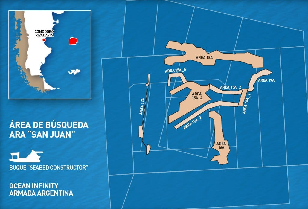 Mapa de búsqueda del submarino ARA San Juan