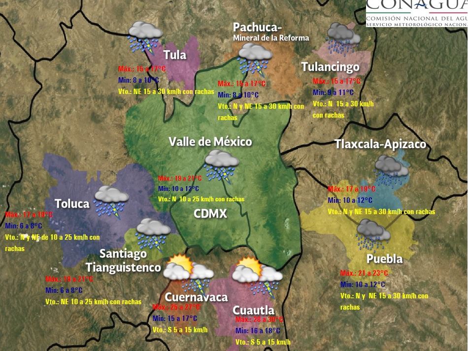 Mapa de pronósticos en el Valle de México