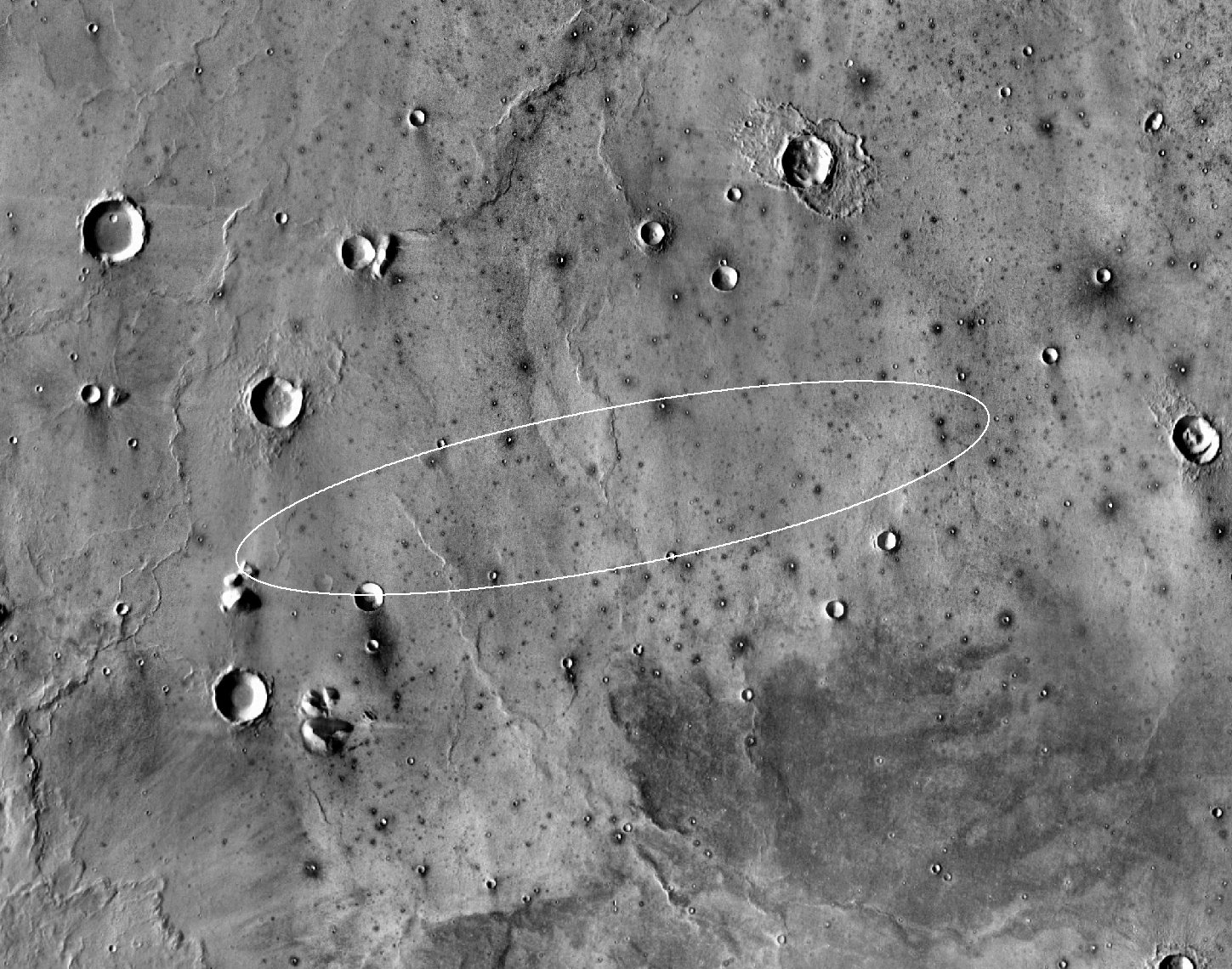 Mapa que muestra el sitio propuesto para el aterrizaje de la misión InSight en mayo de 2016. La elipse se encuentra dentro de la zona norte de Elysium Planitia (NASA JPL-Caltech)